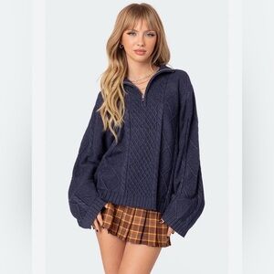 NWT EDIKTED Oversized Quarter Zip Cable Knit Sweater, Small
